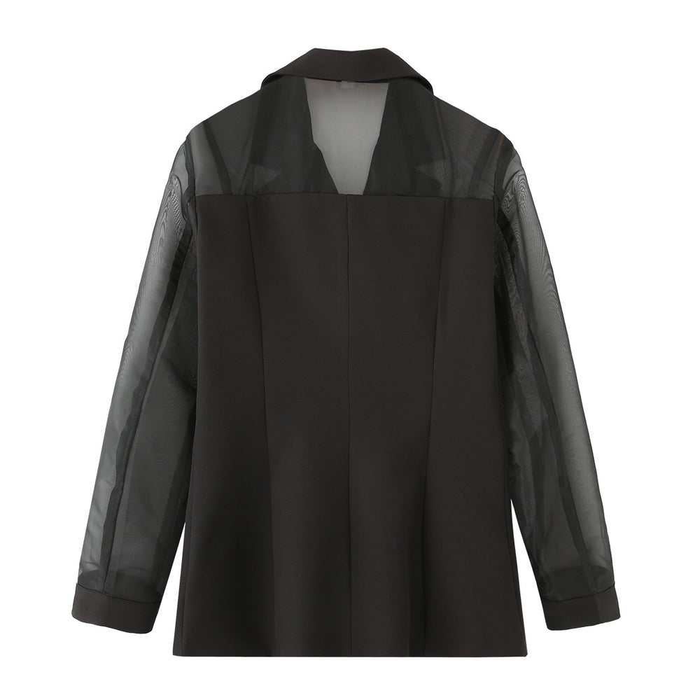 Damen elegante Blazerjacke mit transparenten Ärmeln EB