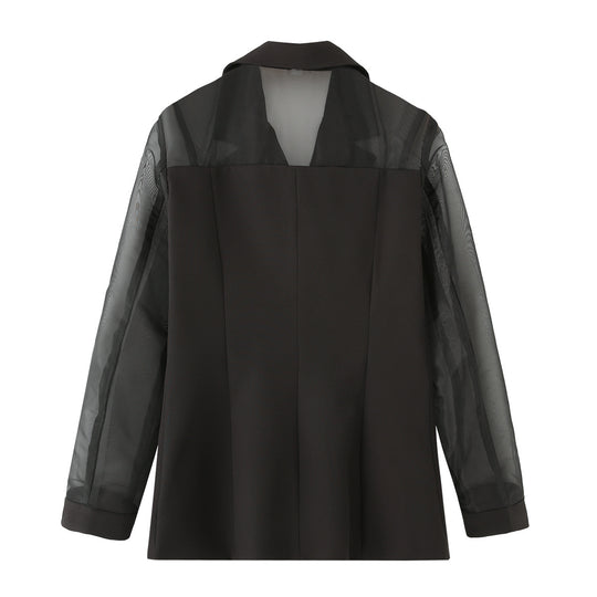 Damen elegante Blazerjacke mit transparenten Ärmeln EB