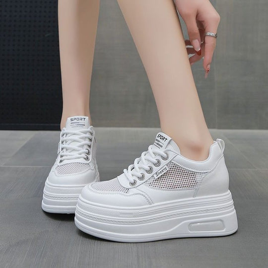 Damen Sportliche Plateau Sneakers mit atmungsaktiver Mesh-Oberfläche und schockabsorbierender Sohle EB
