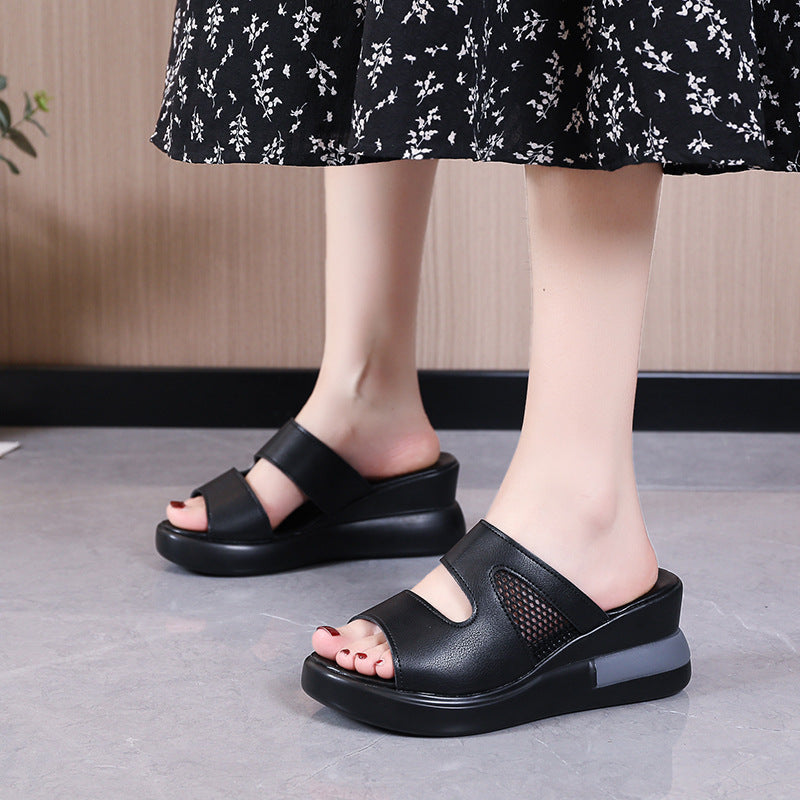 Damen Wedge-Pantoletten mit luftiger Mesh-Einsatz und komfortablem Fußbett EB