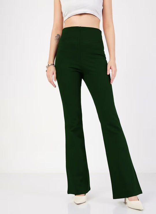 Damen Flared Pants mit hohem Bund und elastischem Material EB