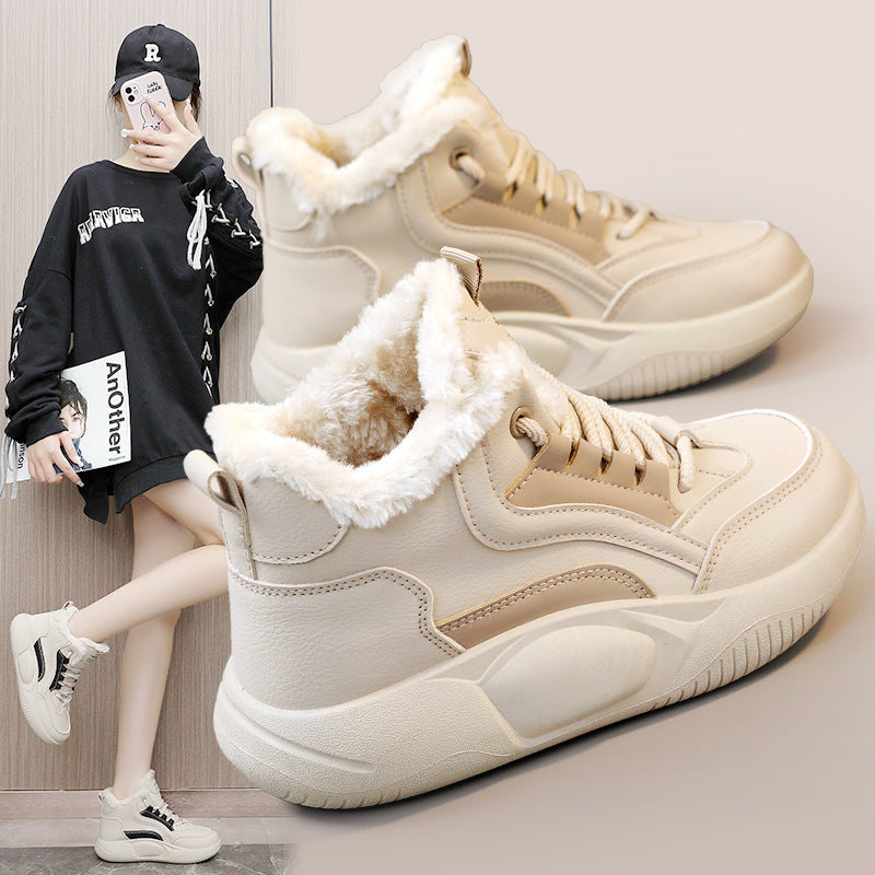 Damen warme High-Top Sneaker mit flauschigem Innenfutter und rutschfester Sohle EB