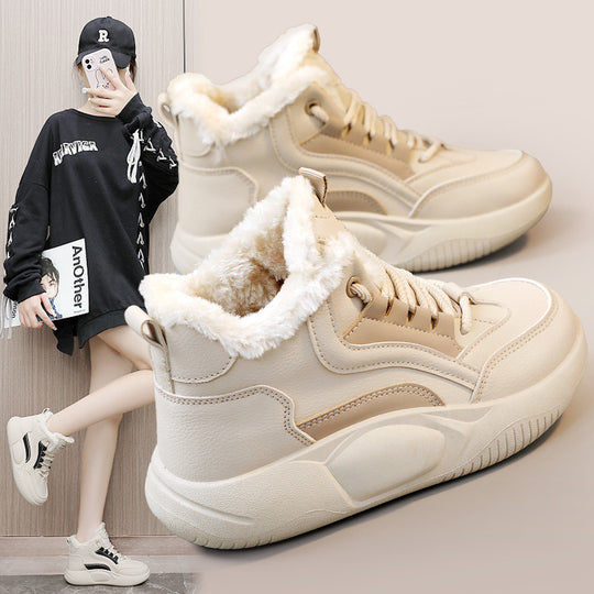 Damen warme High-Top Sneaker mit flauschigem Innenfutter und rutschfester Sohle EB