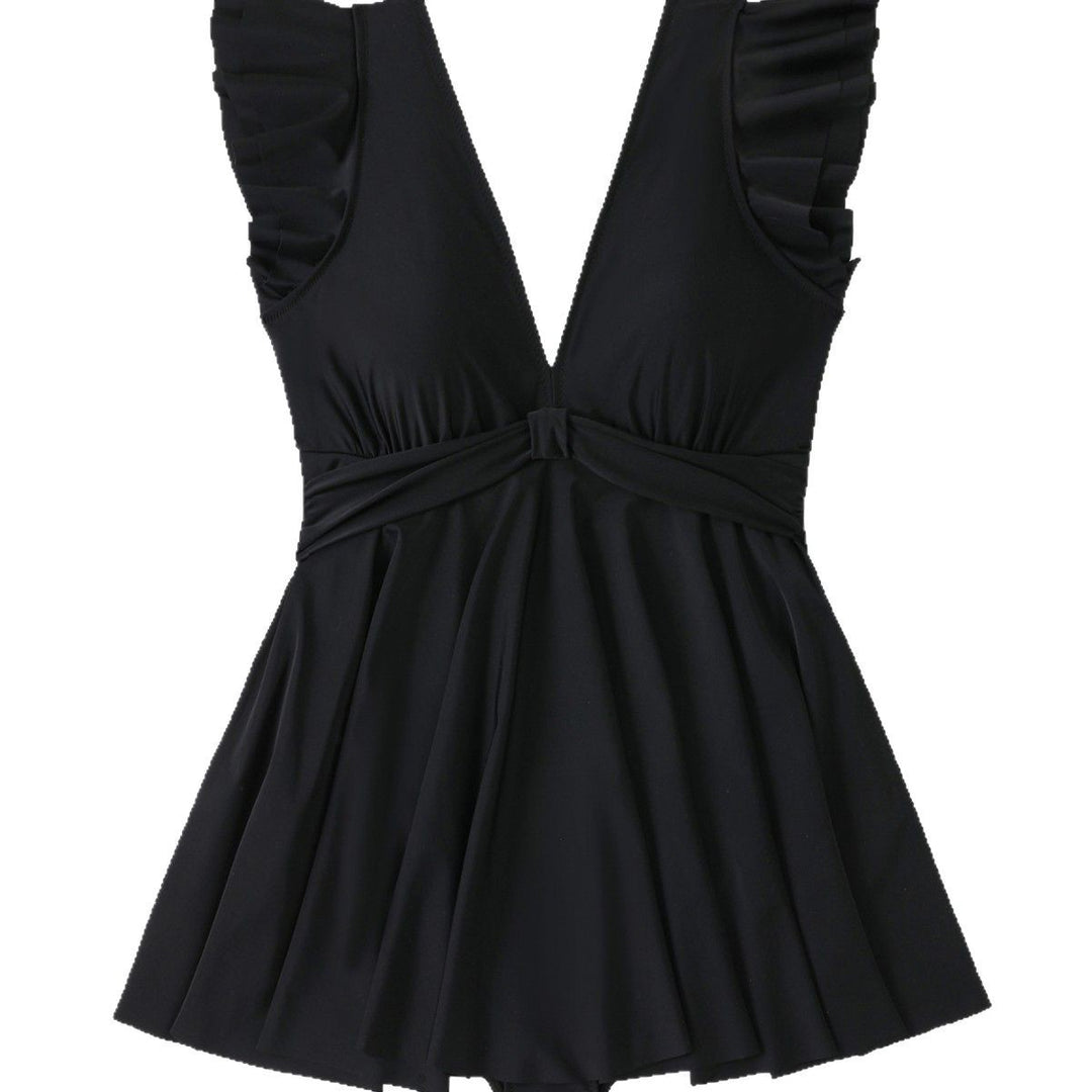 Damen Strandkleid mit leichtem V-Ausschnitt und voluminösen Rüschendetails EB