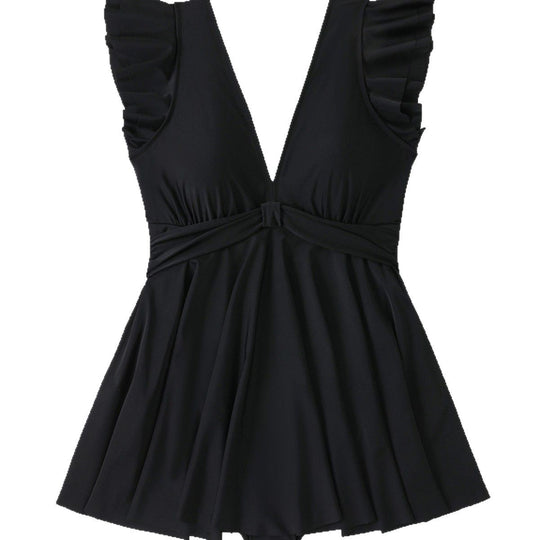 Damen Strandkleid mit leichtem V-Ausschnitt und voluminösen Rüschendetails EB