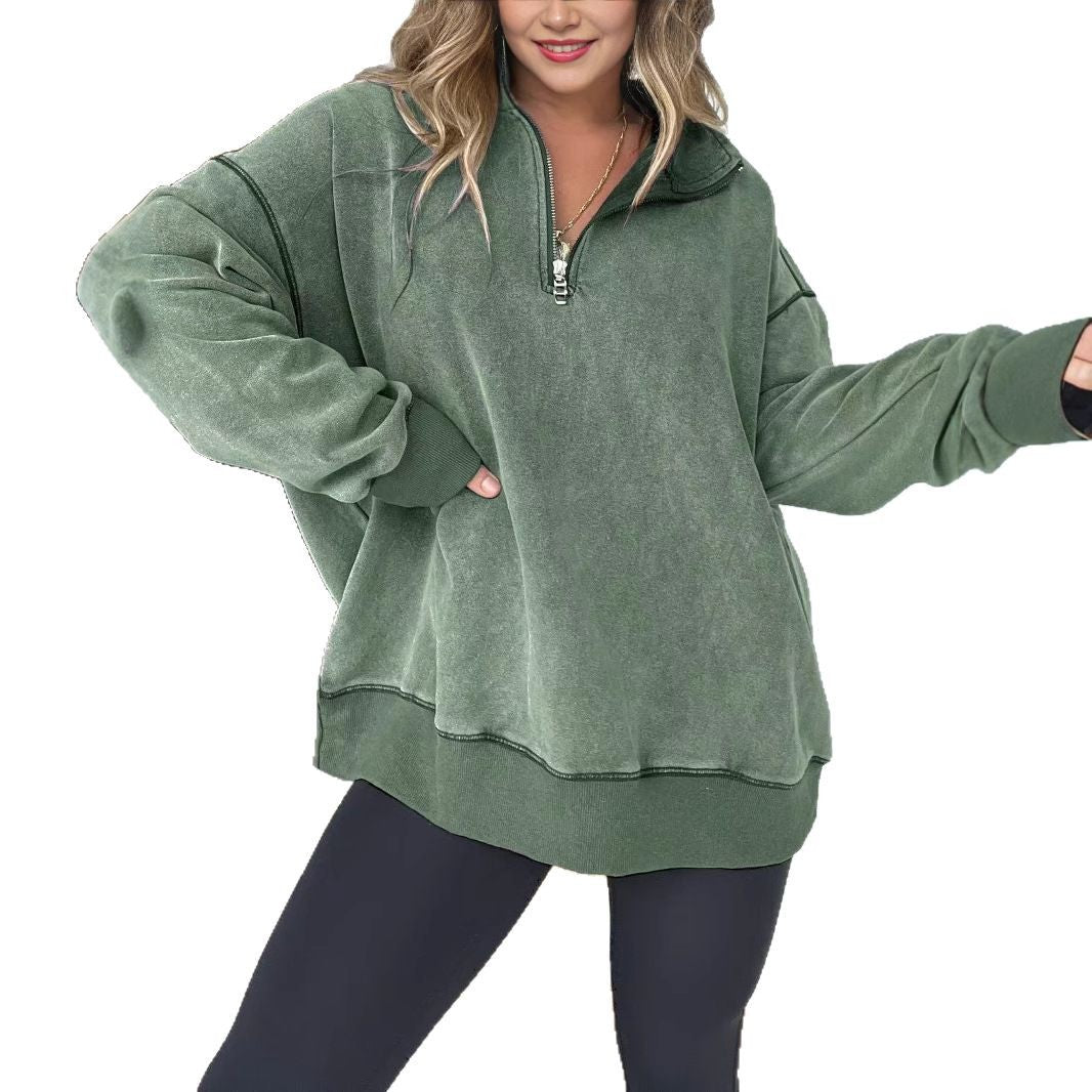 Damen Bequemer Pullover mit halbem Reißverschluss EB