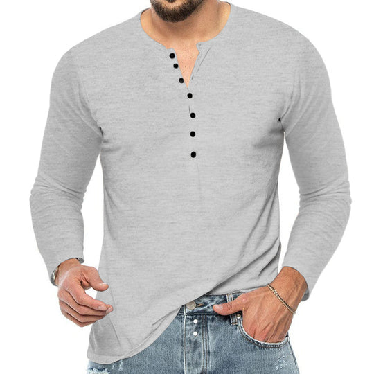Herren Langarm-Henley-Shirt mit Knopfleiste und weichem Baumwollmaterial EB