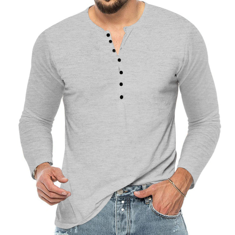 Herren nan Langarm-Henleyshirt mit elastischer Baumwollmischung, schmaler Passform und durchgehender Knopfleiste EB