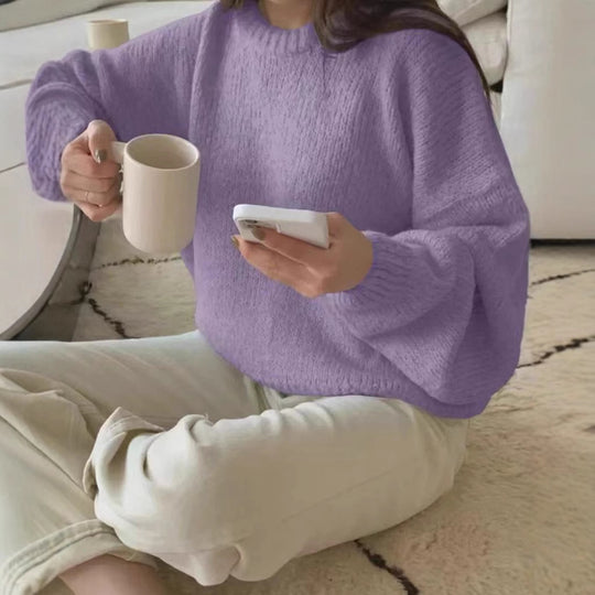 Damen Kuscheliger Strickpullover mit weitem Schnitt und klassischen Rippdetails EB