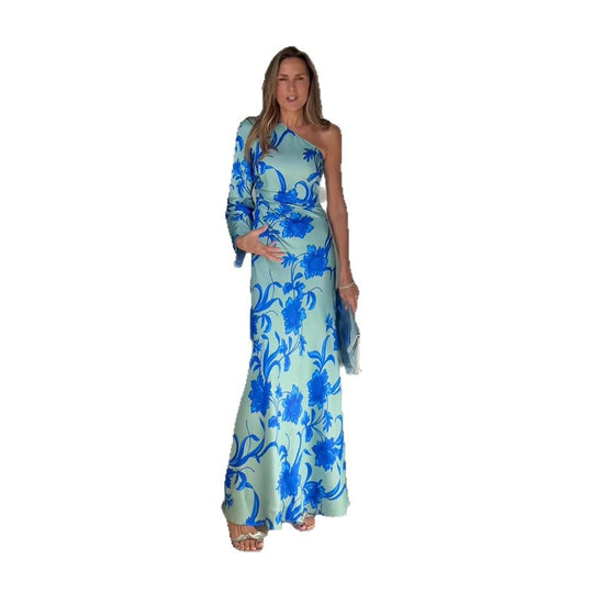 Damen Etuikleid mit asymmetrischem Schnitt und floralen Details EB