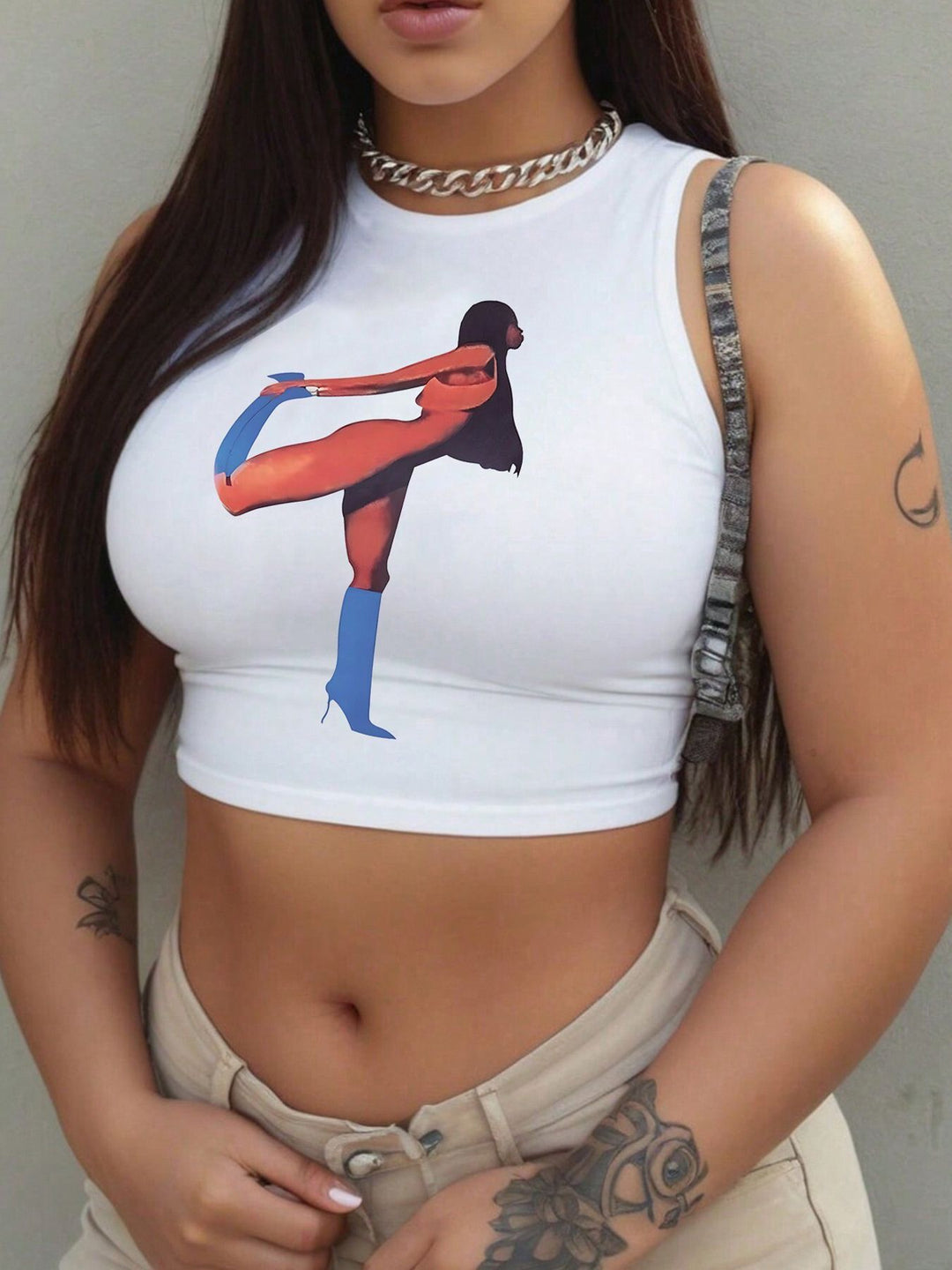 Damen Crop-Top mit mutigem Statement-Druck EB