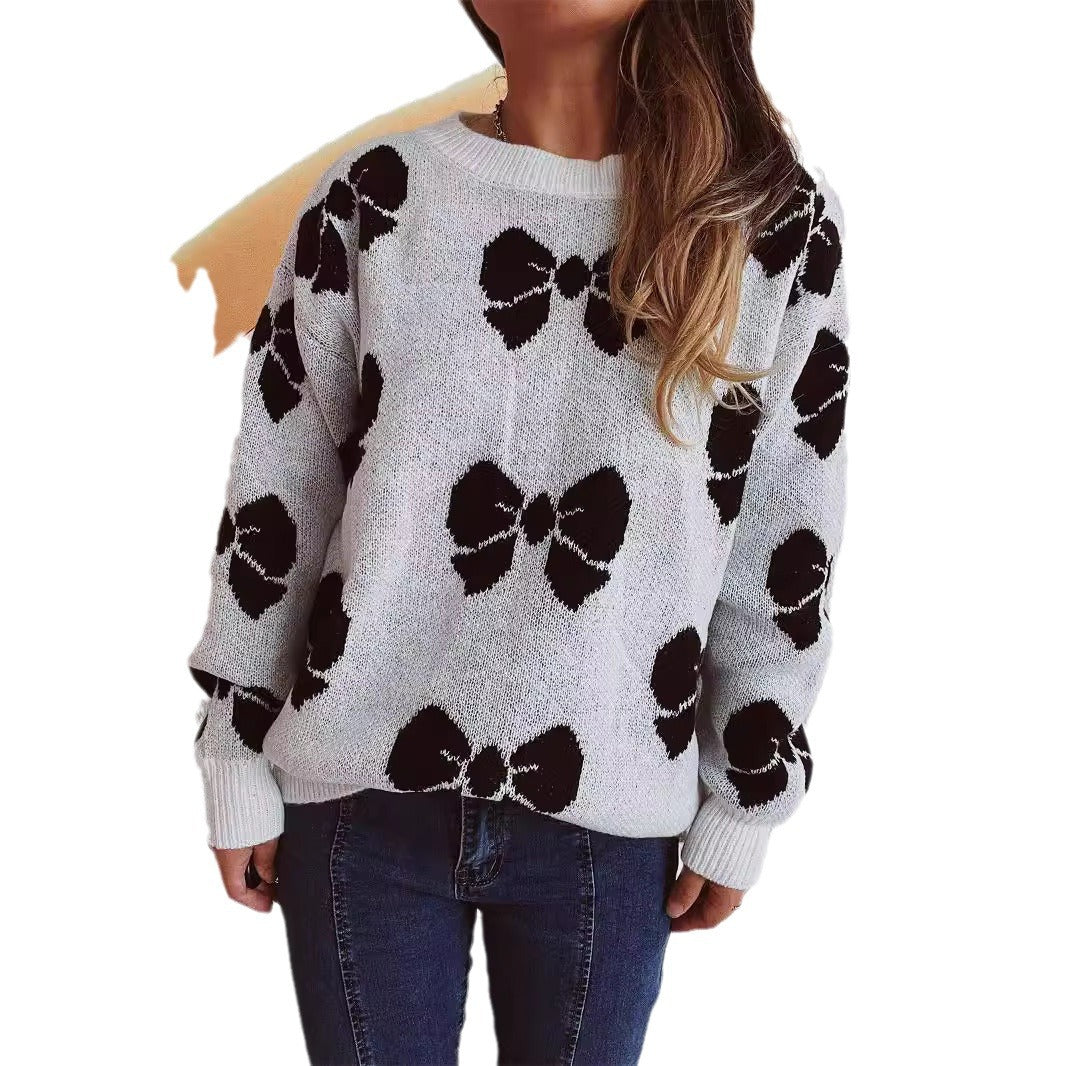 Damen lässiger Pullover mit verspieltem Schleifenmuster EB