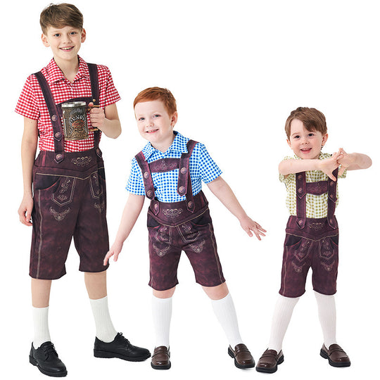 Damen nan traditionelle Trachtenlederhose mit verstellbaren Trägern und kariertem Blusen-Set EB