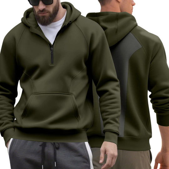 Herren nan Halbzip-Kapuzenpullover im minimalistischen Softshell-Look mit Kängurutasche und Raglanärmeln EB