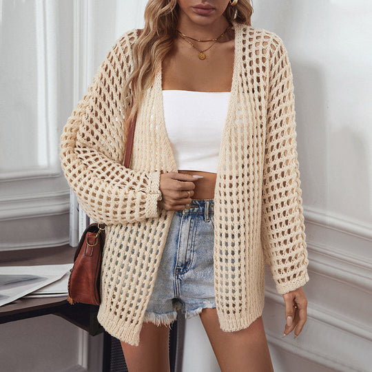 Damen luftige Strickjacke im modernen Netzdesign EB