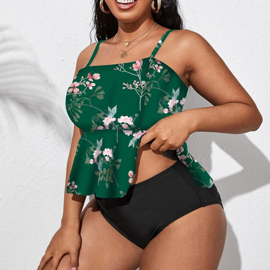 Damen Tankini mit schwingendem Rock und floralem Design EB