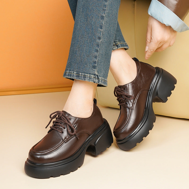 Damen Modische Schnürschuhe mit klobigem Absatz und hochwertigem Kunstleder EB