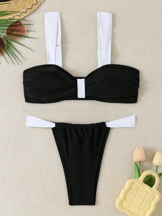 Damen Bikini-Set mit modischem Knoten und breiten Trägern EB
