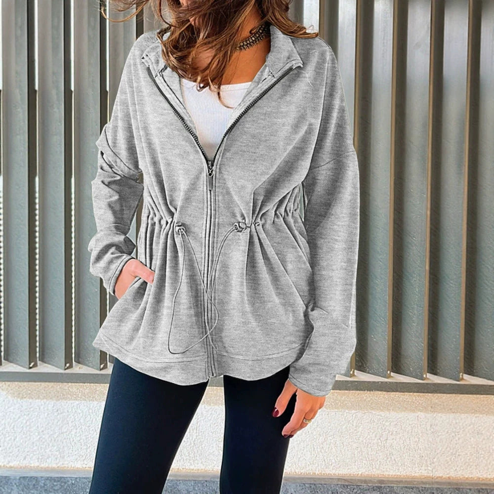 Damen Kapuzenjacke mit Taillen-Zugband, Reißverschluss und Eingrifftaschen EB