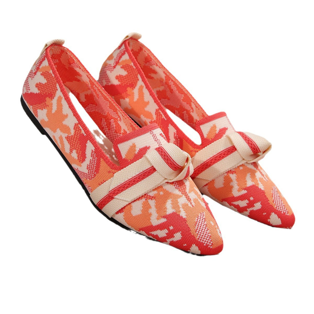 Damen Ballerinas mit elegantem, floralem Muster und modischer Knotenapplikation EB