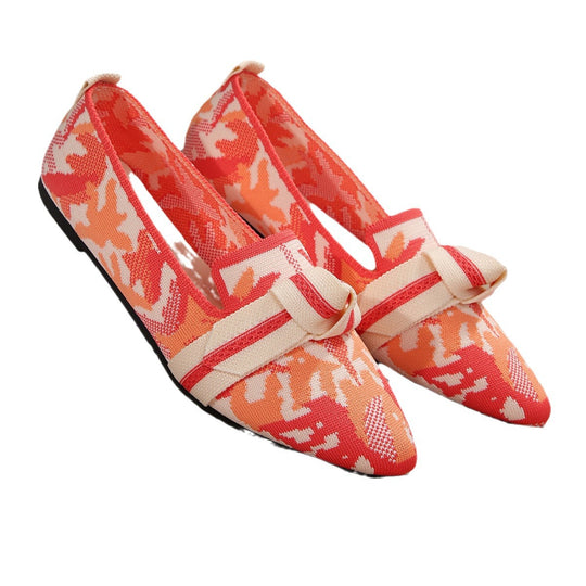 Damen Ballerinas mit elegantem, floralem Muster und modischer Knotenapplikation EB