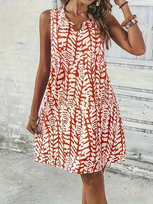 Damen Ärmeloses Freizeitkleid mit floralem Muster und schwingendem Rock EB
