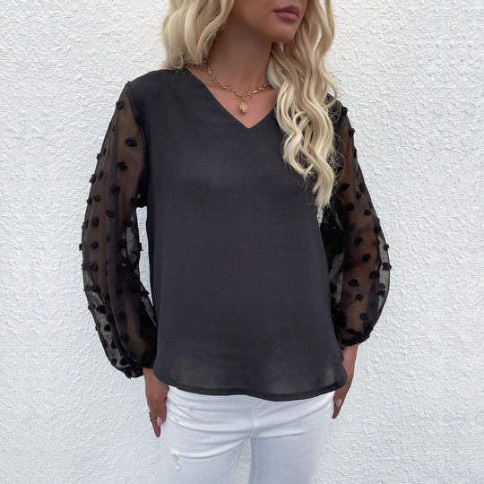 Damen Elegante Bluse mit dekorativen Puffärmeln und feinen Strukturen EB