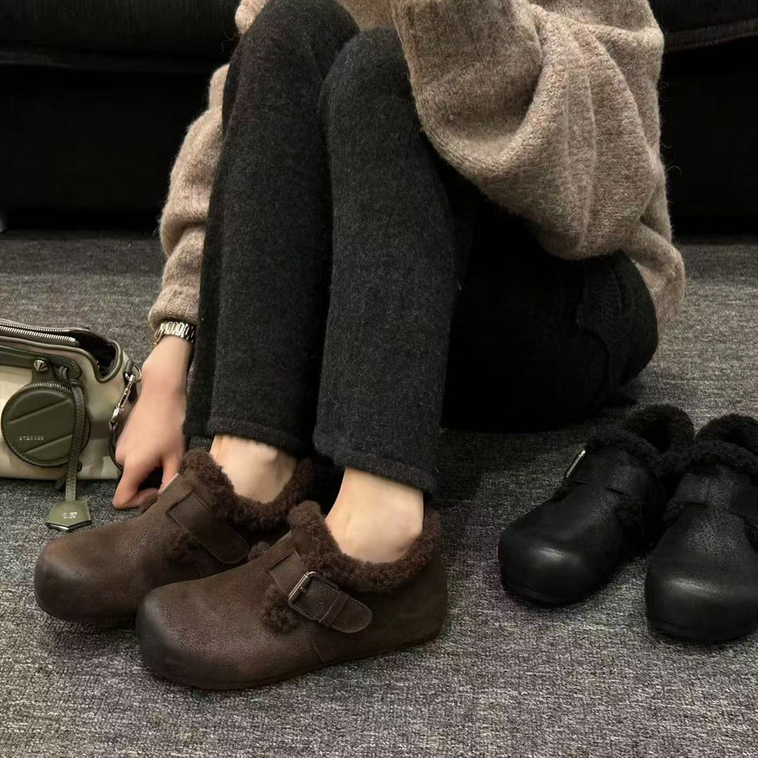 Damen Kuschelige Clogs mit weichem Kunstfell und modischem Schnallen-Design EB
