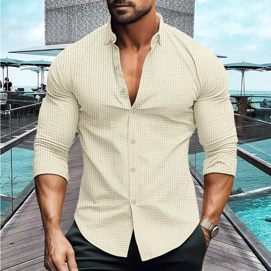 Herren elegantes Langarmhemd mit strukturiertem Muster EB