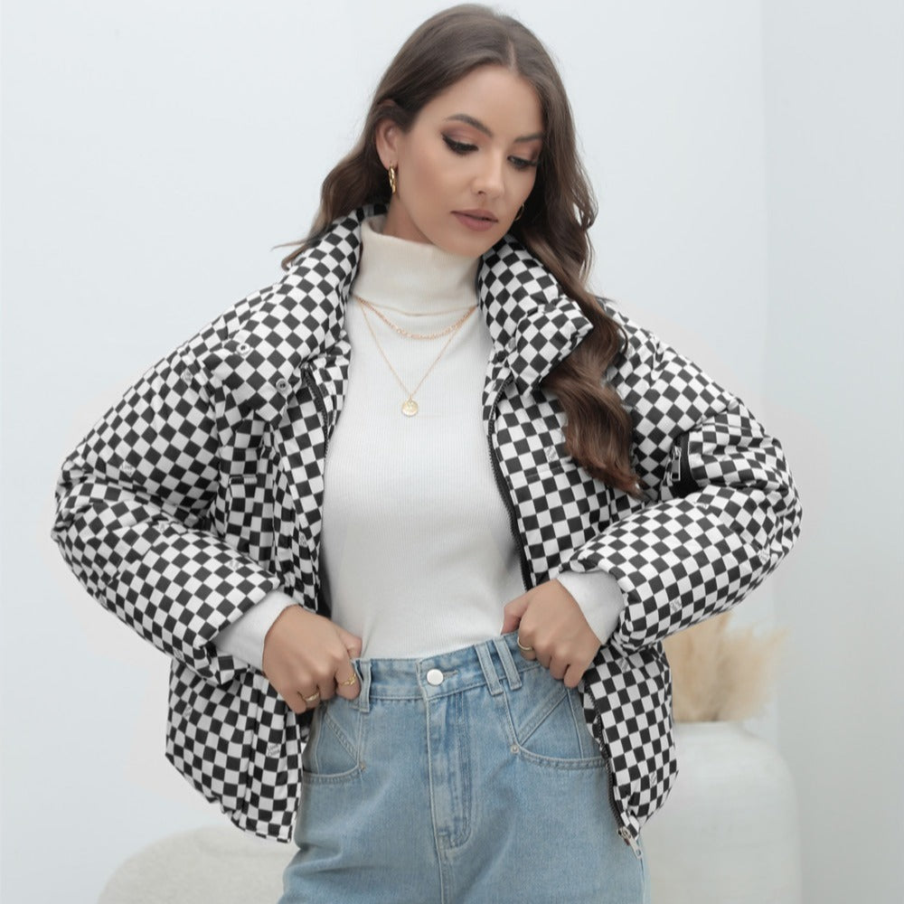Damen Stilvolle kariert Steppjacke EB