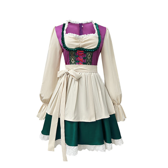 Damen nan traditionelles Dirndlkleid mit Schürze, geschnürter Corsage und Volantärmel EB