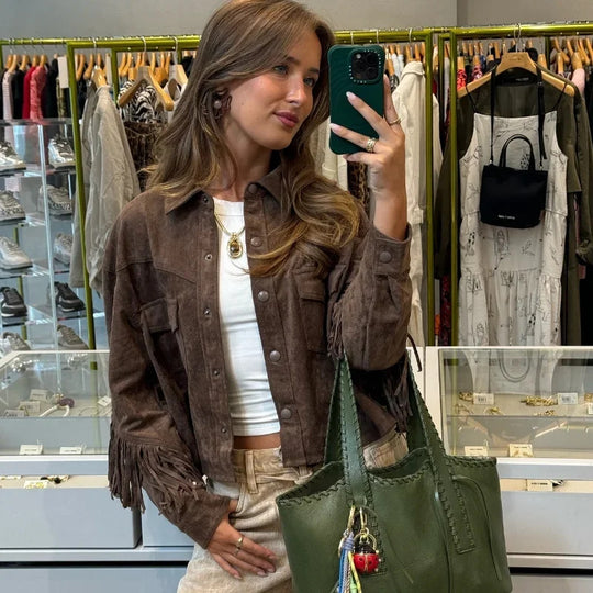 Damen Wildlederjacke mit Fransen EB