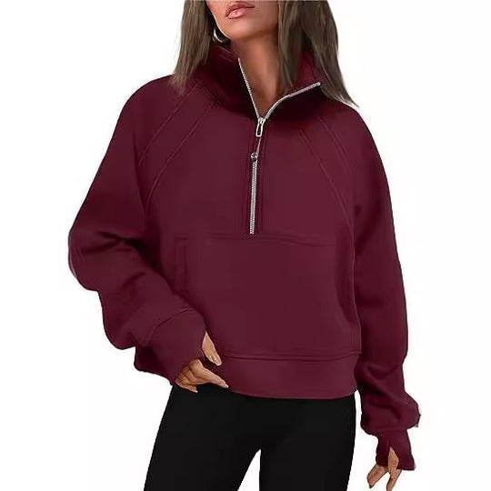 Damen Sportlicher Pullover mit hohem Kragen und Reißverschluss EB