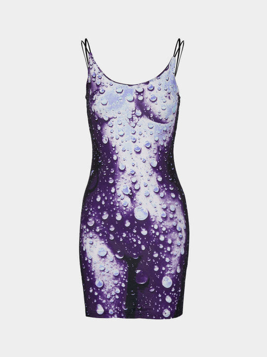 Damen Minikleid im modernen Wasserfall-Design mit verstellbaren Spagetti-Trägern EB