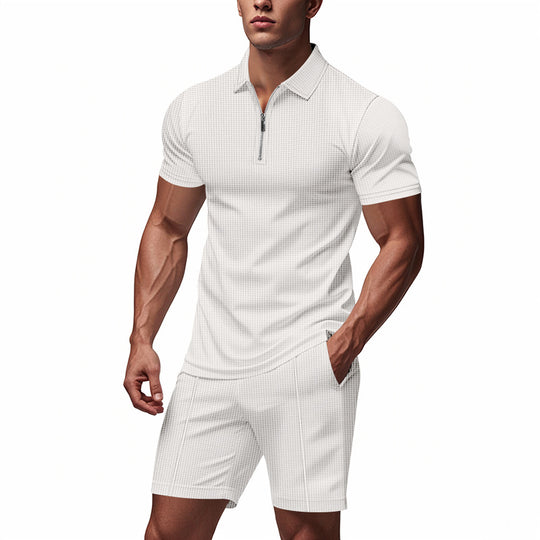 Herren Sportliches Kurzarm-Set mit teils strukturiertem Design und durchgehendem Reißverschluss EB