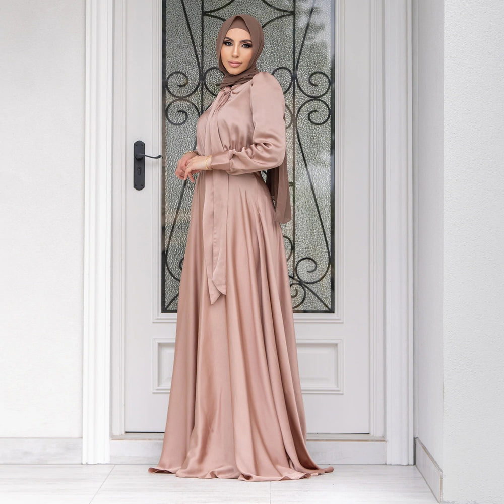 Damen Maxi-Kleid mit fließenden Ärmeln und elegantem Taillengürtel EB