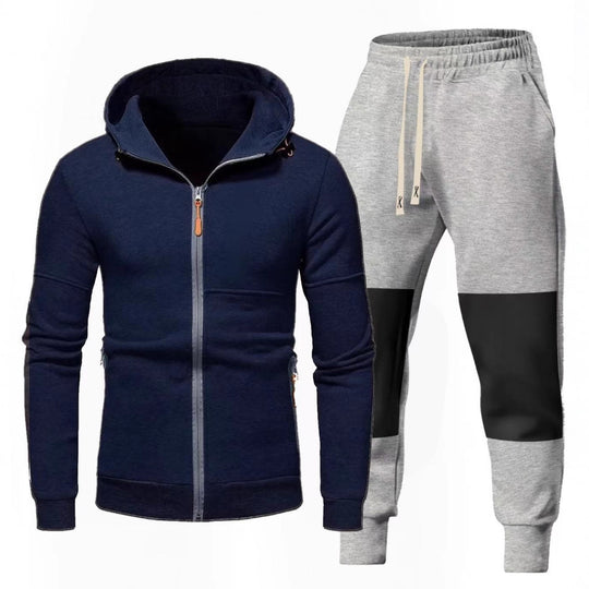 Herren Sportliches Hoodie- und Jogginghose-Set mit Funktionalen Reißverschlusstaschen EB