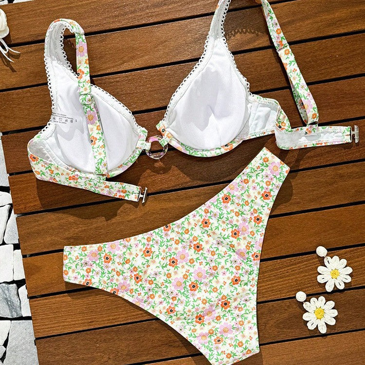 Damen Triangel-Bikini-Set mit dekorativen Ringdetails EB
