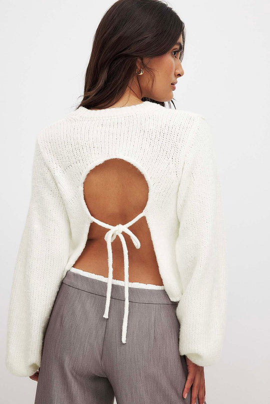 Damen Strickpullover mit offenem Rückendesign und eleganter Schnürung EB
