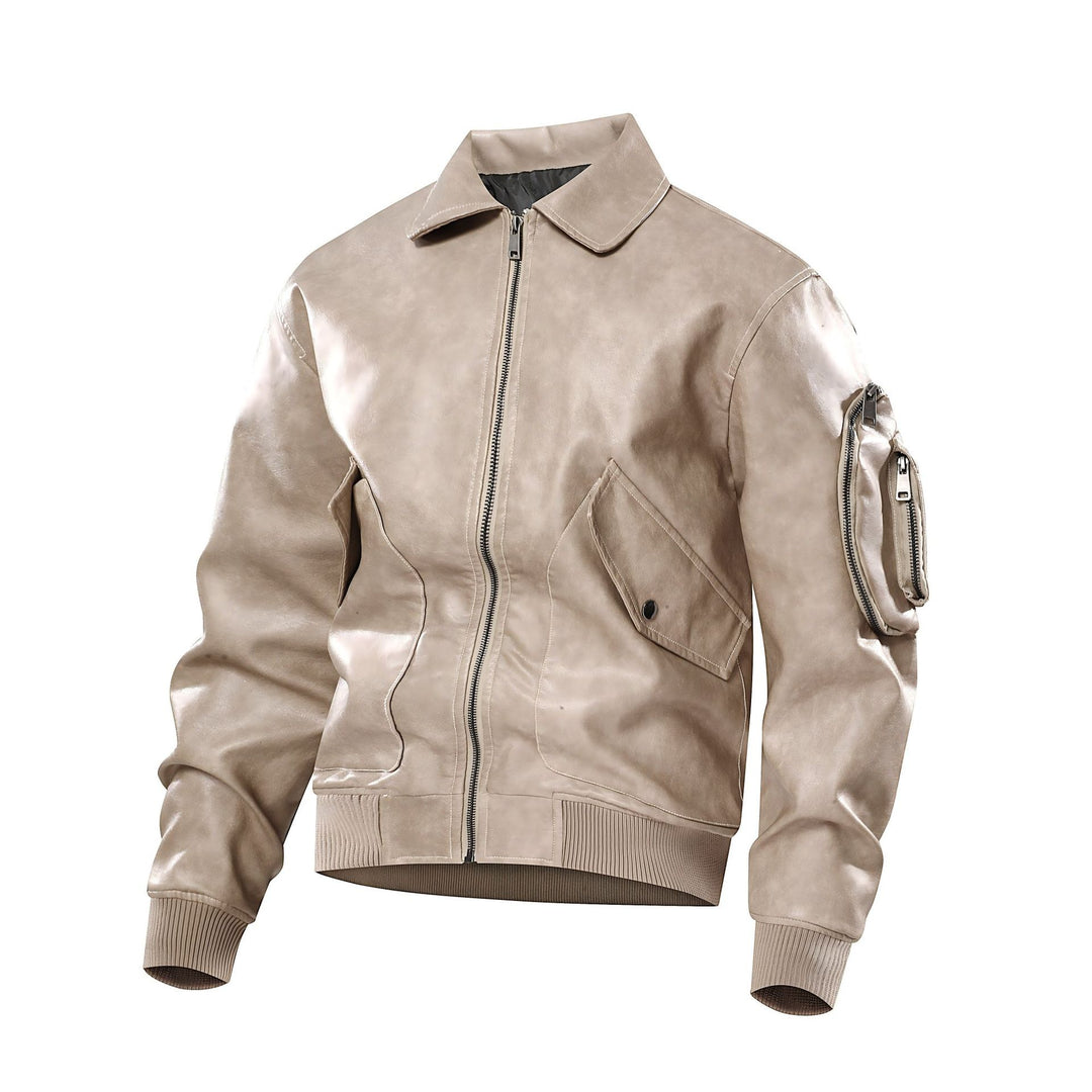 Damen lässige Kunstlederjacke mit praktischen Taschen EB