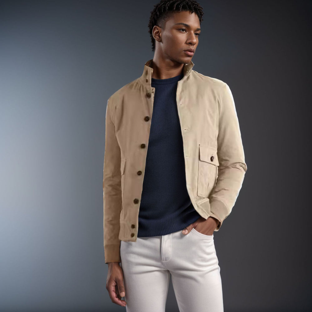Herren funktionale Utility-Jacke mit hohem Kragen und aufgesetzten Taschen EB
