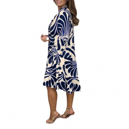 Damen Hemdblusenkleid mit floralem Design und Volant EB
