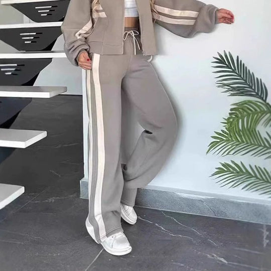 Damen nan athletisches Zweiteiler-Set aus French Terry mit Reißverschluss Cropped Jacke und weitem Highwaist Jogger EB