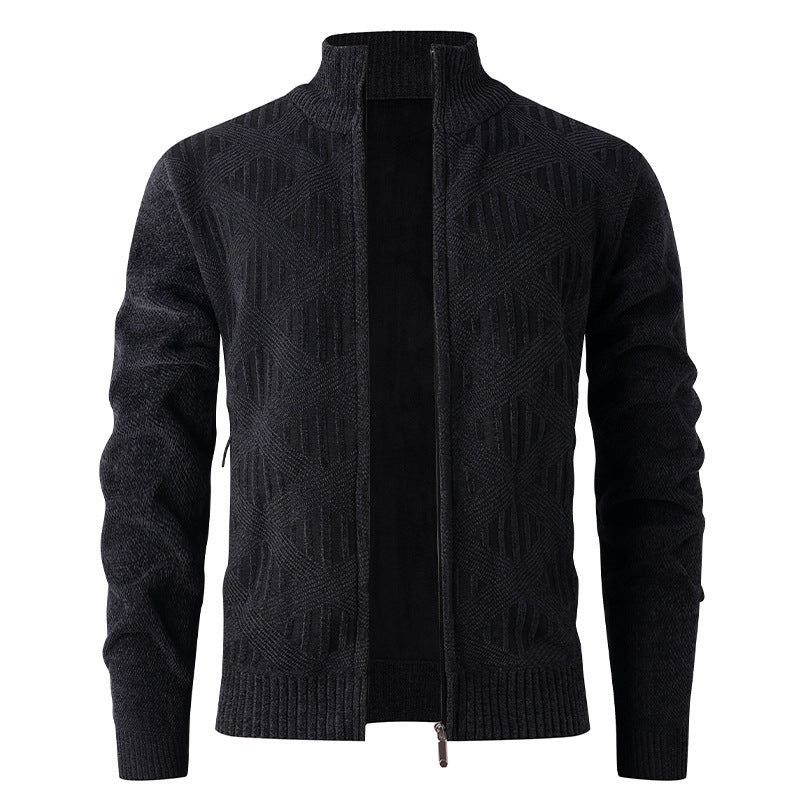 Herren elegante Strickjacke mit strukturiertem Design und hohem Stehkragen EB