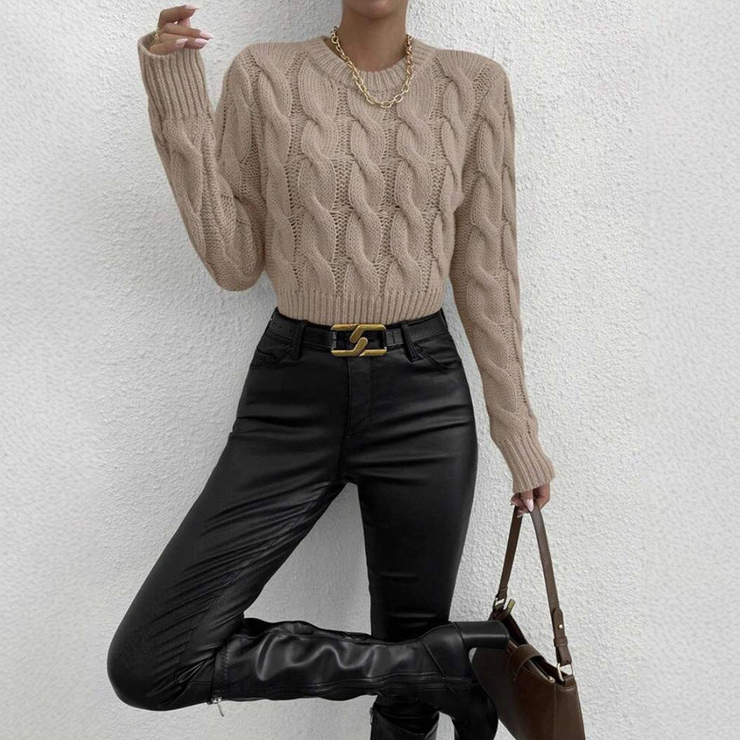 Damen Feiner Zopf‑Strickpullover mit Rundhals und gerippten Bündchen EB