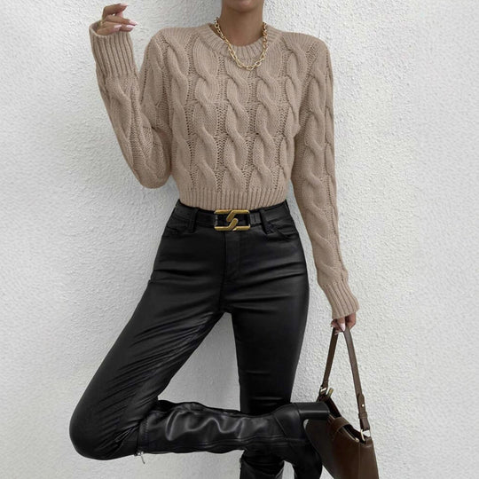 Damen Feiner Zopf‑Strickpullover mit Rundhals und gerippten Bündchen EB