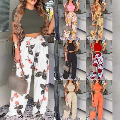 Damen elegantes und luftiges Set mit Palmenmuster EB