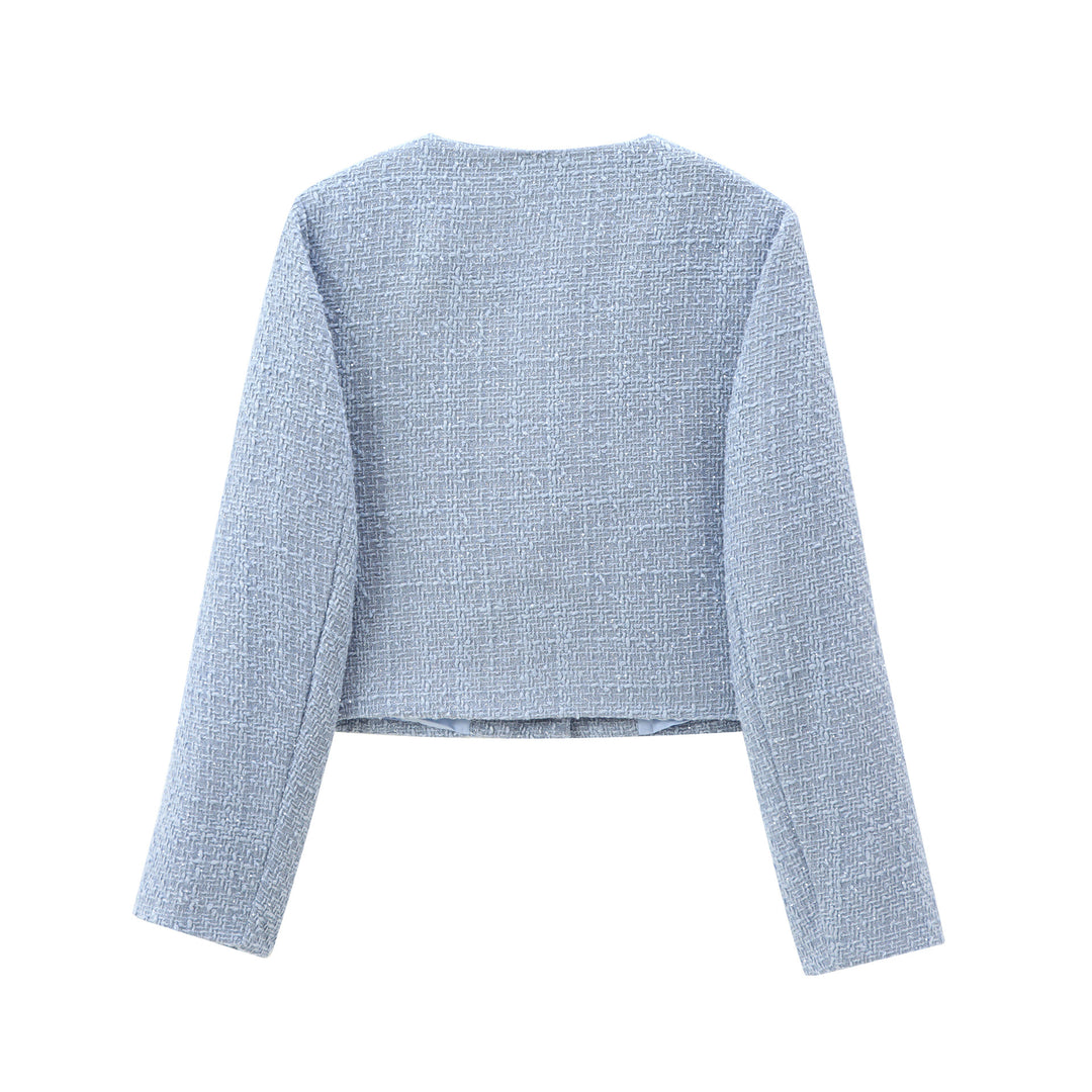 Damen elegante Kurzjacke im strukturierten Tweed-Stil mit praktischen Taschen EB