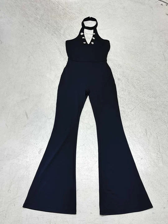 Damen Fließender Jumpsuit mit hochgeschlossenem Ausschnitt und dekorativen Knöpfen EB