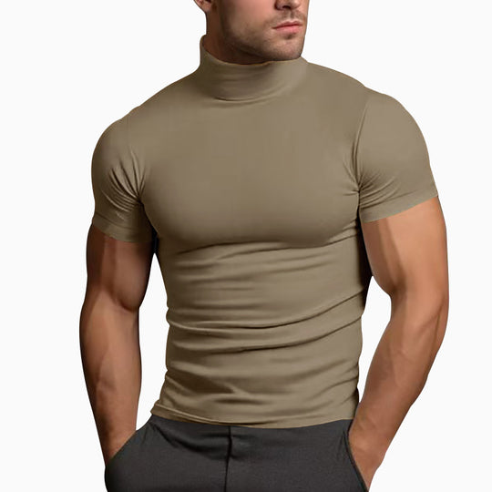 Herren nan körperbetontes Kurzarm-Rollkragenshirt aus Stretchjersey EB